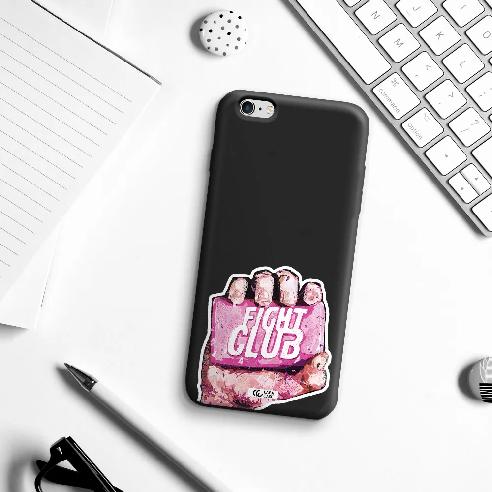 a hand holding a pink bag Apple iPhone 6S Silicone black Case