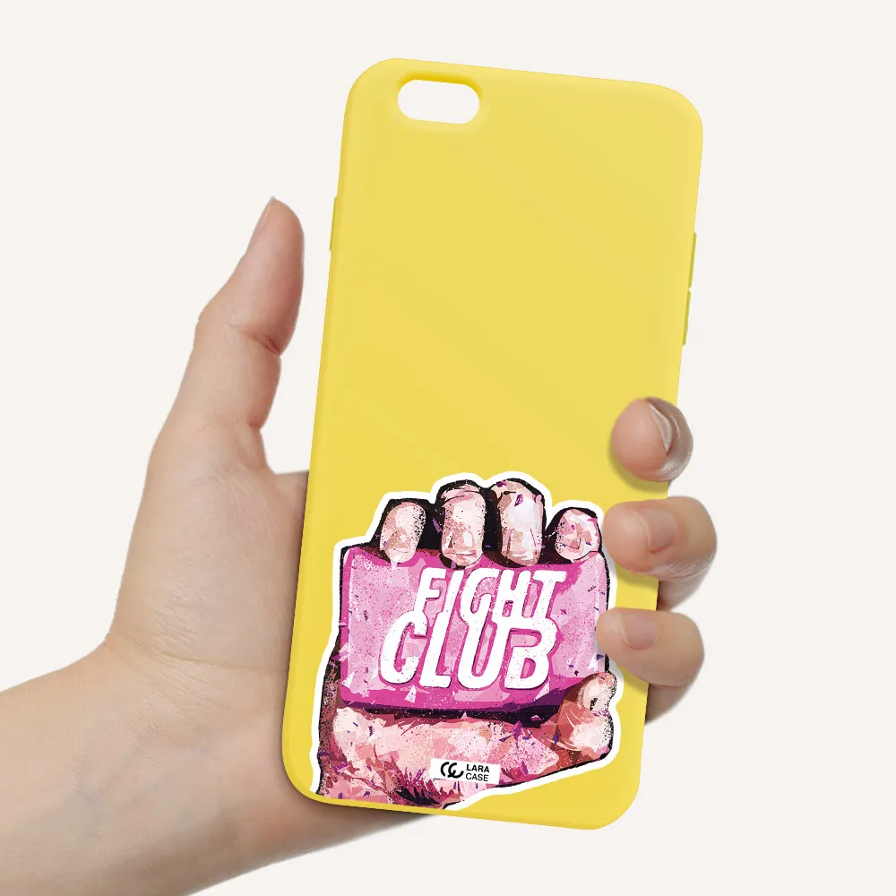 a hand holding a pink bag Apple iPhone 6S Silicone canary yellow Case