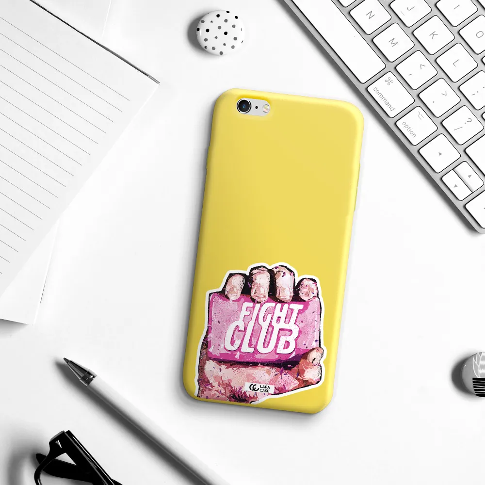 a hand holding a pink bag Apple iPhone 6S Silicone canary yellow Case
