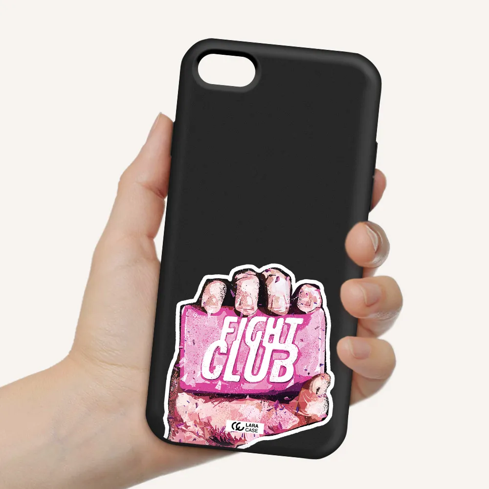 a hand holding a pink bag Apple iPhone 7 Silicone black Case