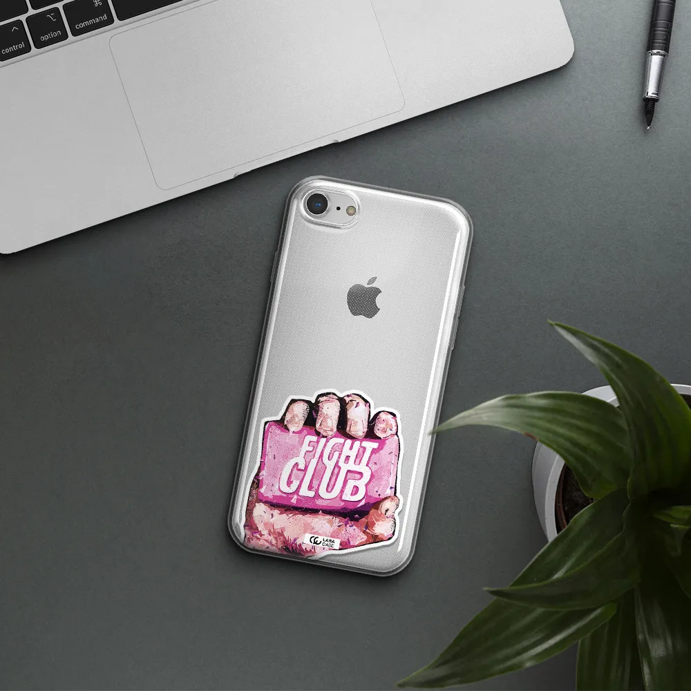 a hand holding a pink bag Apple iPhone 8 Clear TPU Case