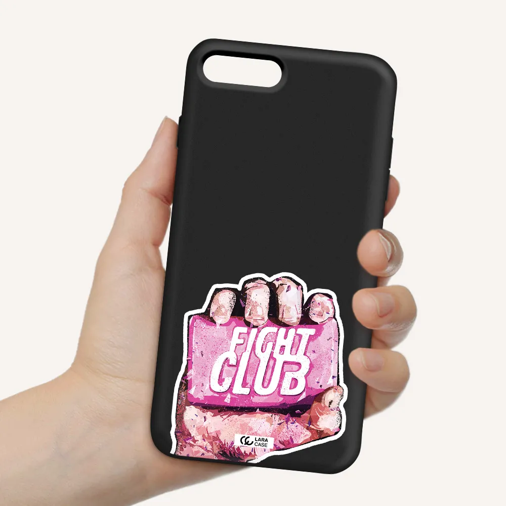 a hand holding a pink bag Apple iPhone 8 plus Silicone black Case