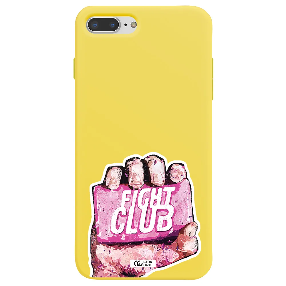 a hand holding a pink bag Apple iPhone 8 plus Silicone canary yellow Case