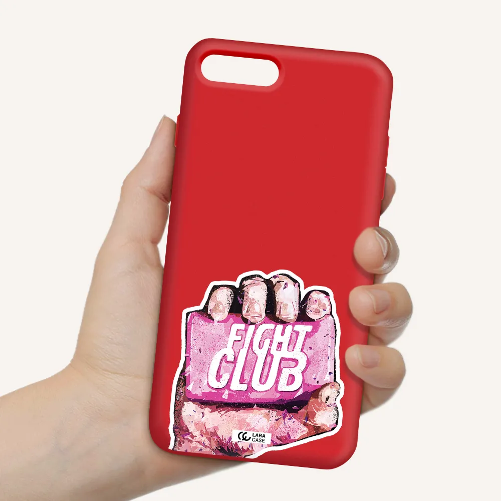 a hand holding a pink bag Apple iPhone 8 plus Silicone Imperial Red Case