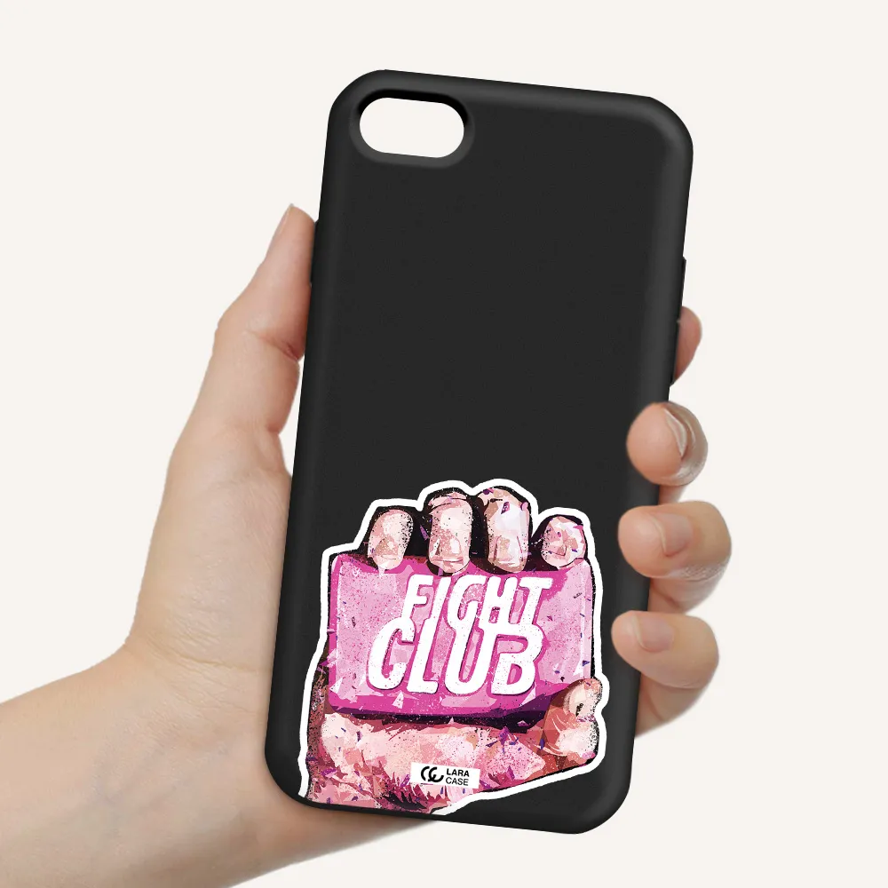 a hand holding a pink bag Apple iPhone 8 Silicone black Case