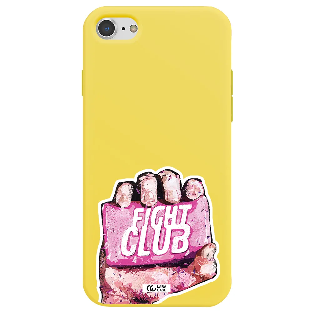 a hand holding a pink bag Apple iPhone 8 Silicone canary yellow Case