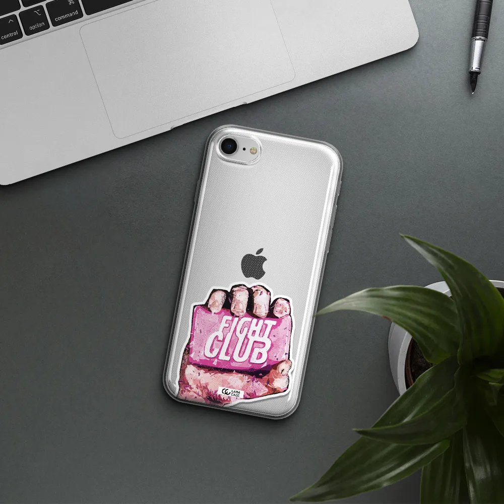 A Hand Holding A Pink Bag Apple Iphone Se 2020 Clear Tpu Case