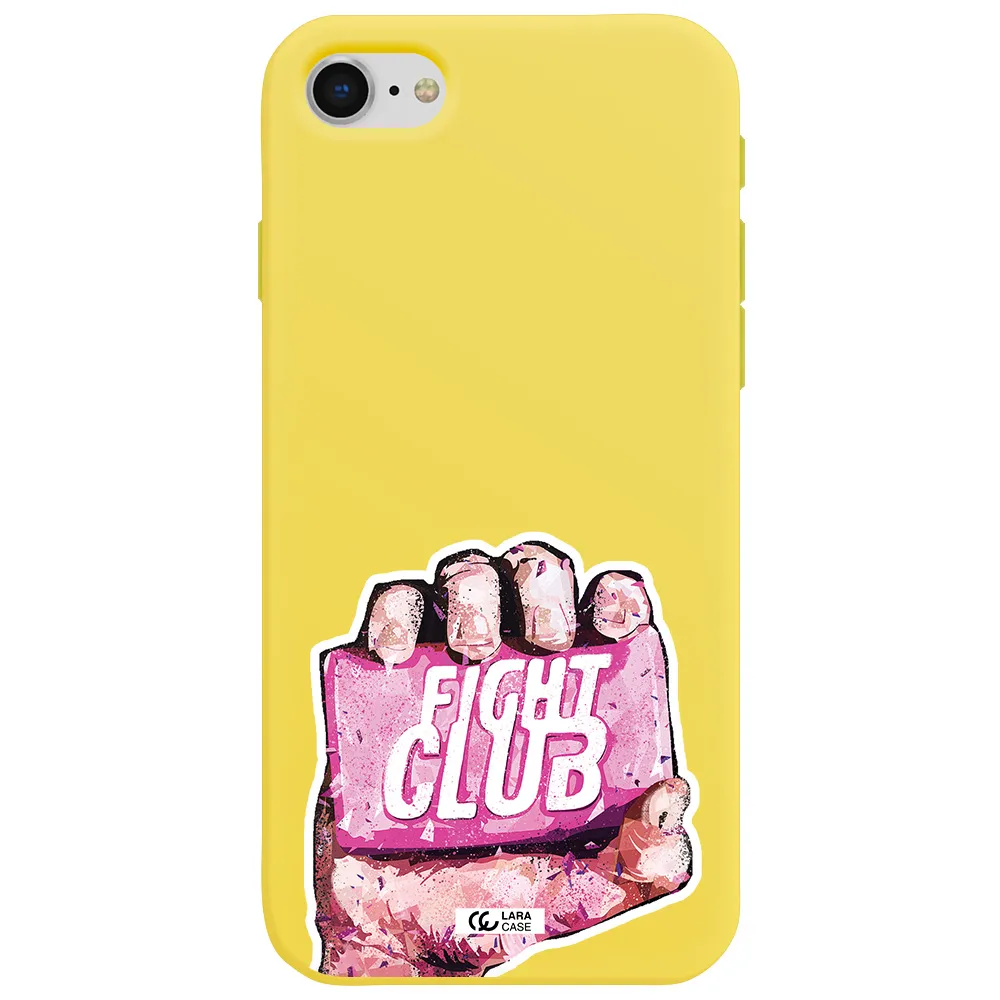 a hand holding a pink bag Apple iPhone se 2020 Silicone canary yellow Case