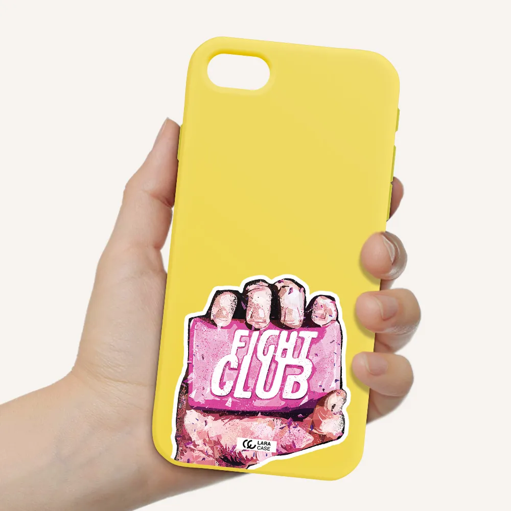 a hand holding a pink bag Apple iPhone se 2020 Silicone canary yellow Case
