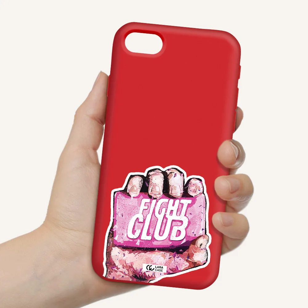 a hand holding a pink bag Apple iPhone se 2020 Silicone Imperial Red Case