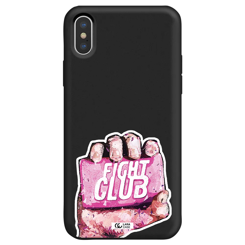 a hand holding a pink bag Apple iPhone X Silicone black Case