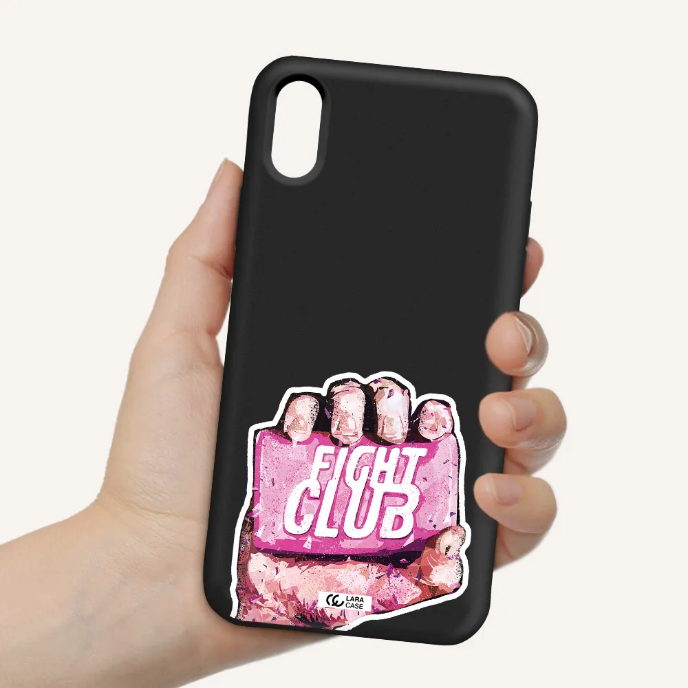 a hand holding a pink bag Apple iPhone X Silicone black Case