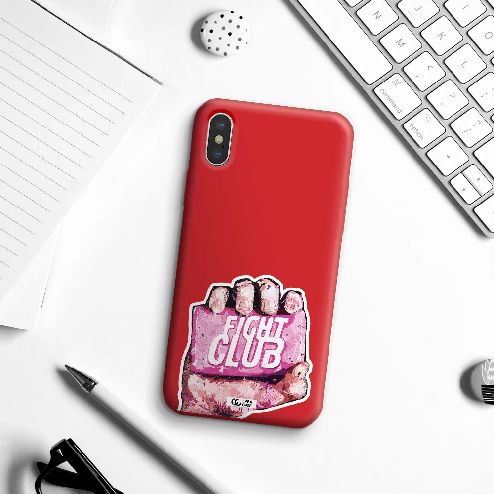 a hand holding a pink bag Apple iPhone X Silicone Imperial Red Case