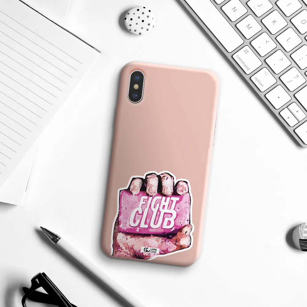 a hand holding a pink bag Apple iPhone X Silicone pastel pink Case