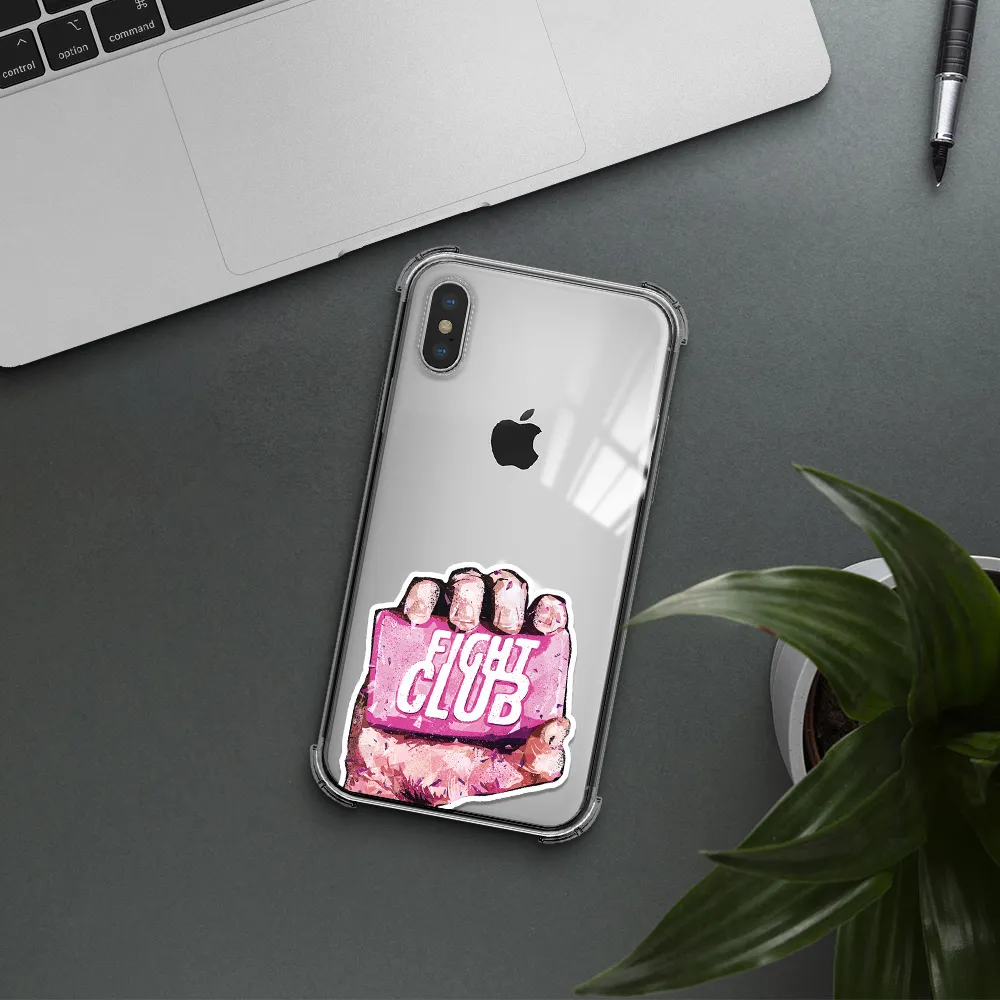 a hand holding a pink bag Apple iPhone XS Clear PC Case