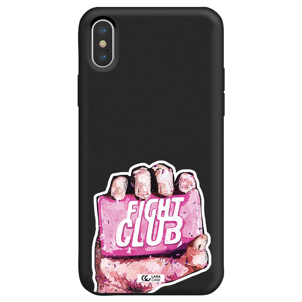 a hand holding a pink bag Apple iPhone XS Silicone black Case