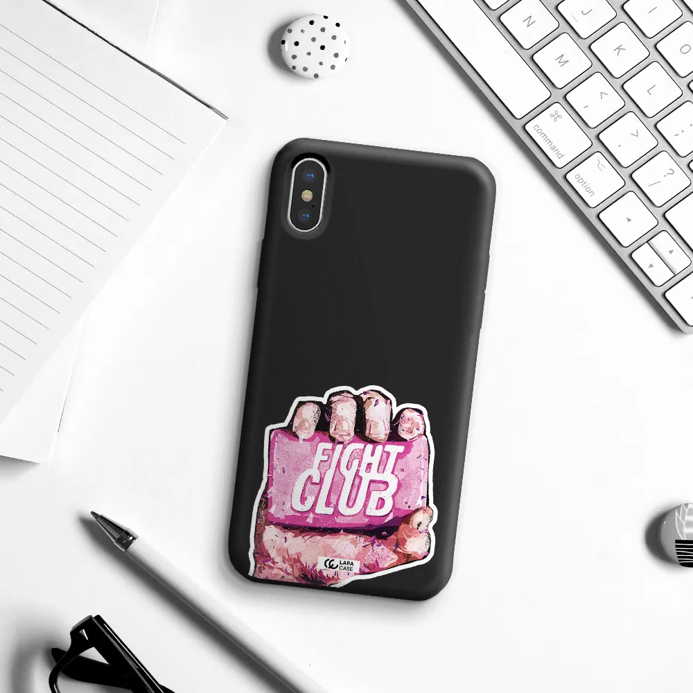 a hand holding a pink bag Apple iPhone XS Silicone black Case