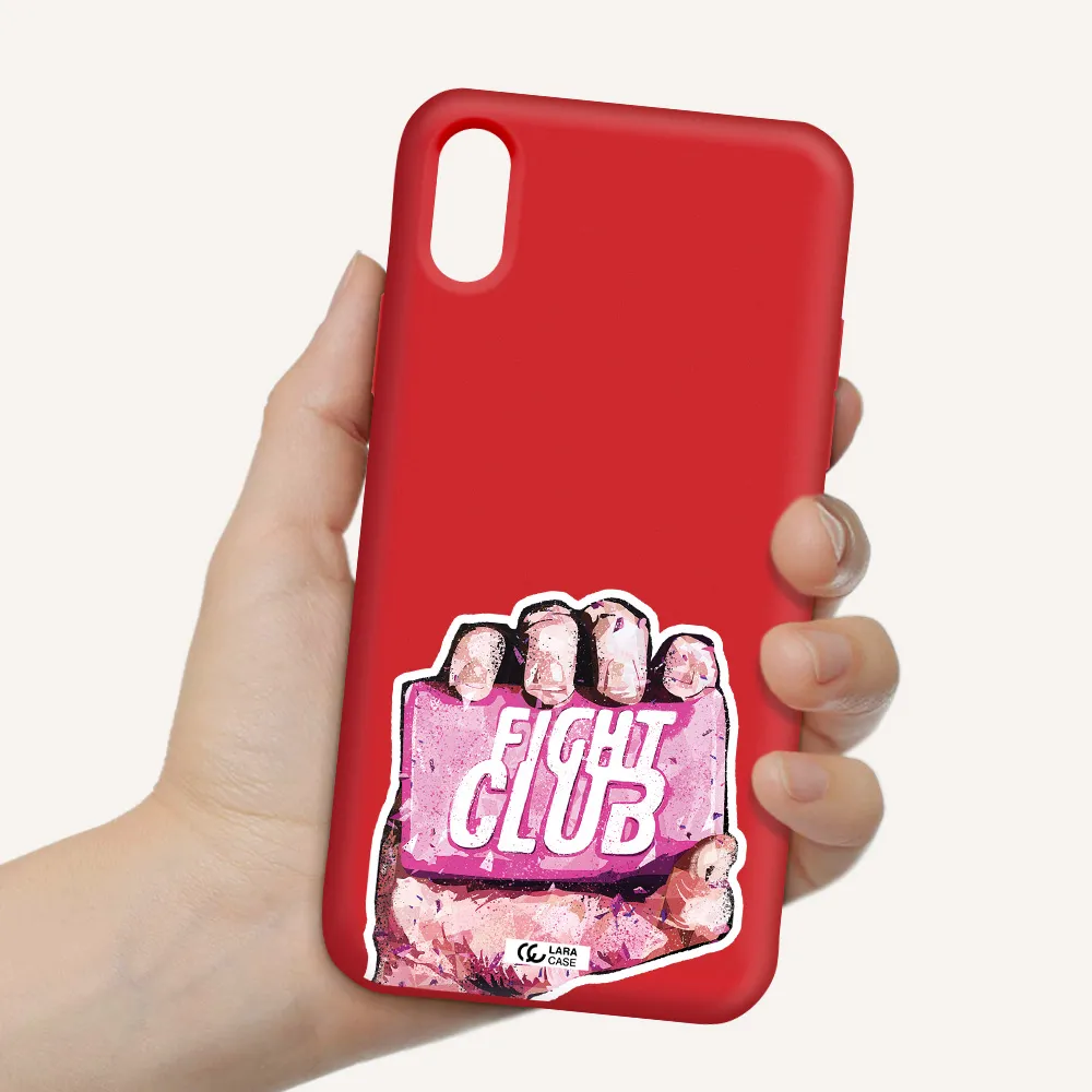 a hand holding a pink bag Apple iPhone XS Silicone Imperial Red Case