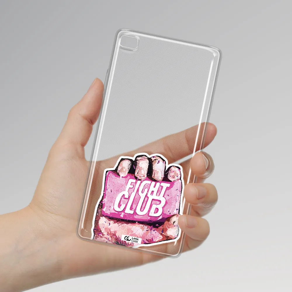 a hand holding a pink bag Huawei P8 Clear TPU Case
