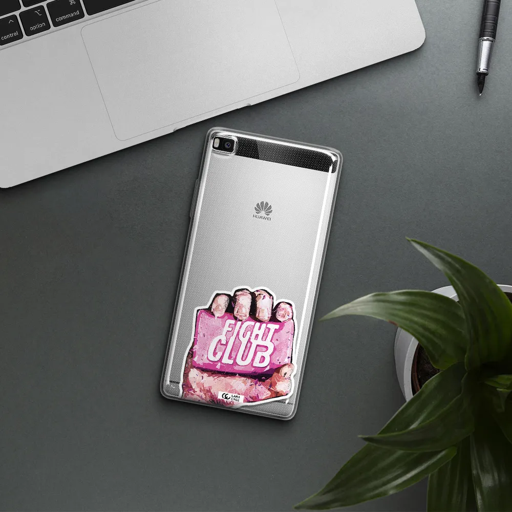 a hand holding a pink bag Huawei P8 Clear TPU Case