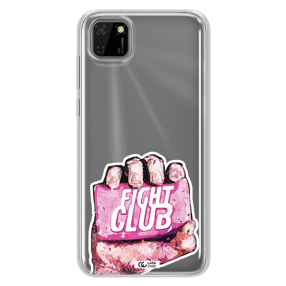 a hand holding a pink bag Huawei Y5P Clear TPU Case