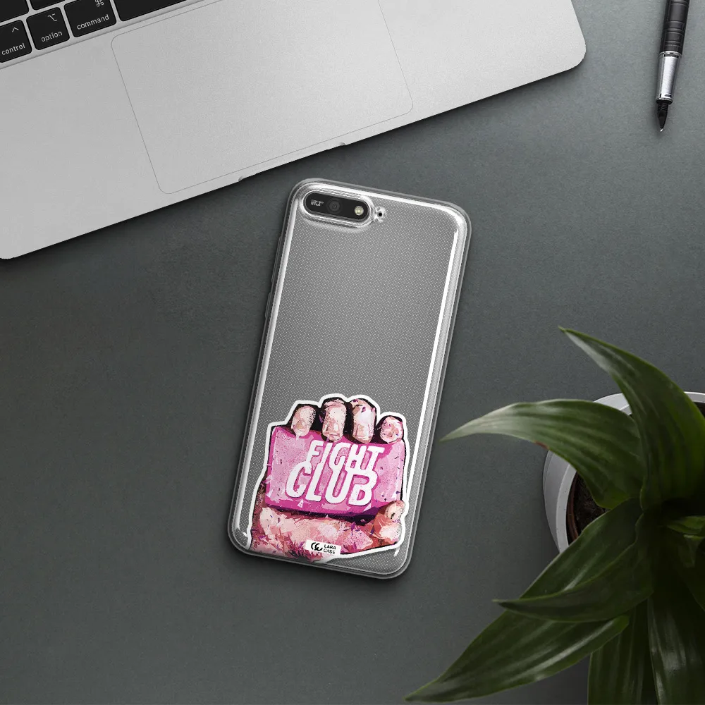 a hand holding a pink bag Huawei Y6 2018 Clear TPU Case