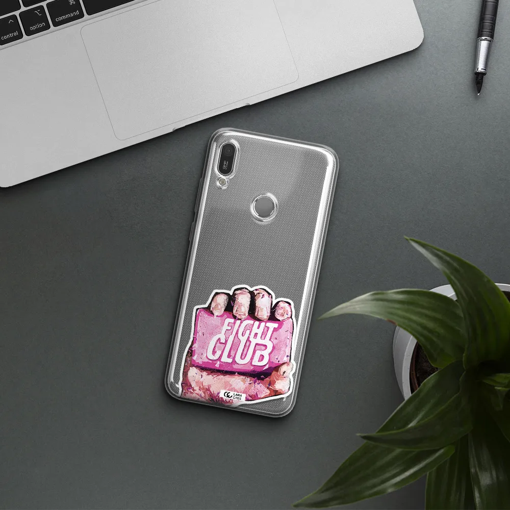 a hand holding a pink bag Huawei Y6 2019 Clear TPU Case