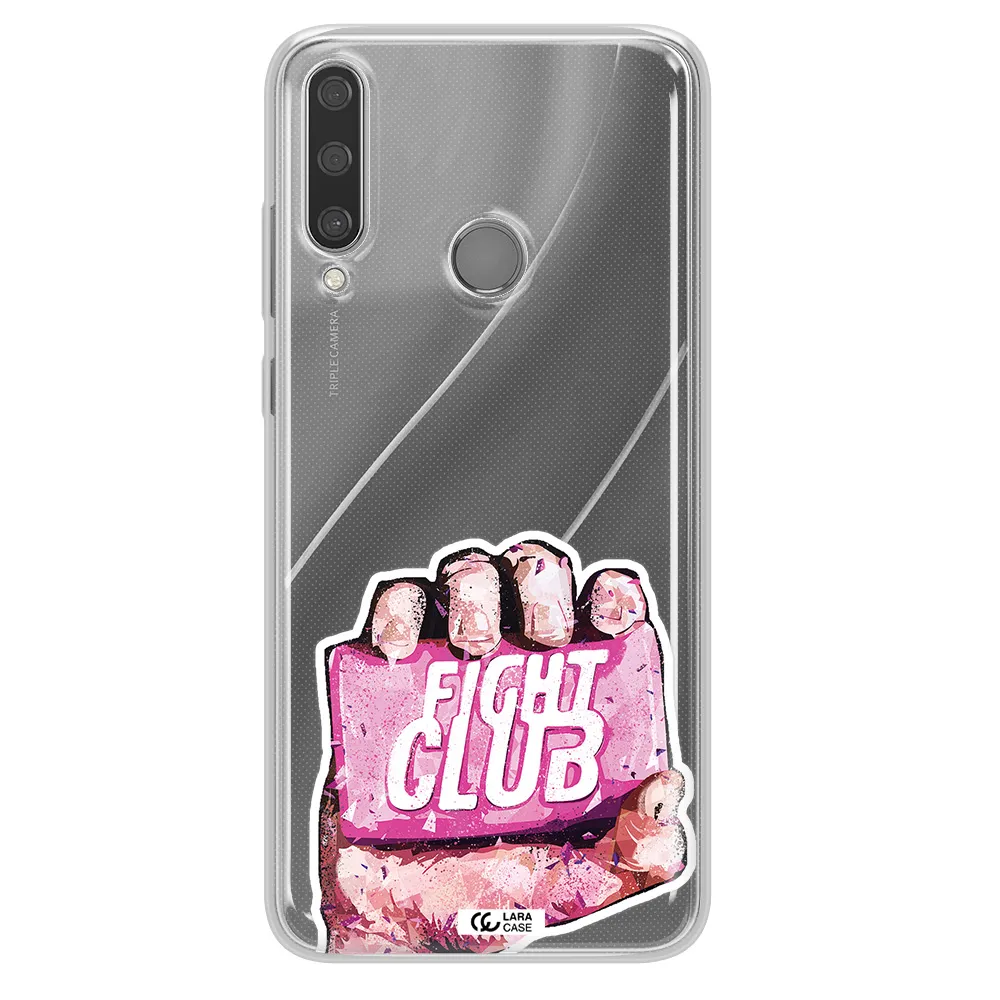 a hand holding a pink bag Huawei Y6P Clear TPU Case