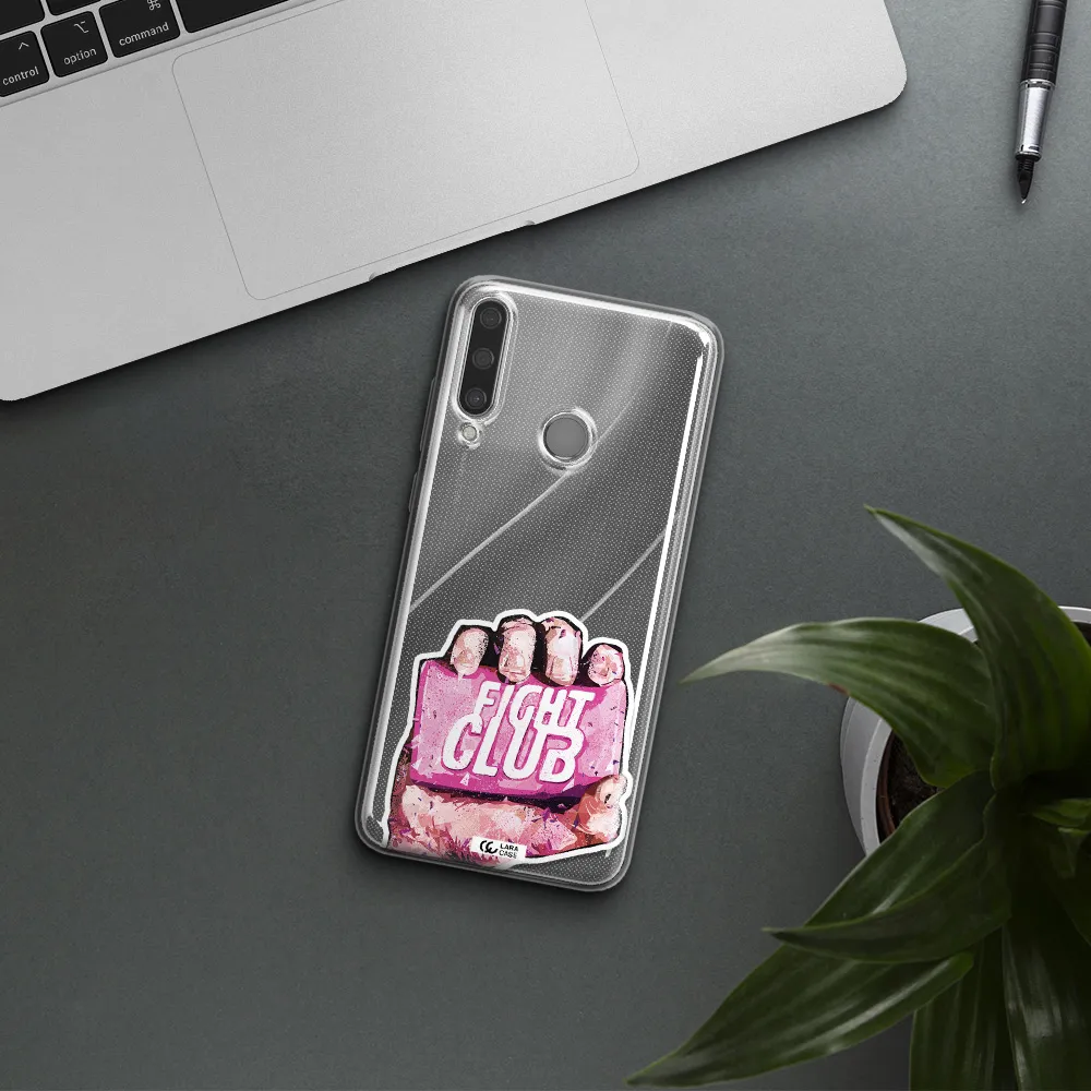 a hand holding a pink bag Huawei Y6P Clear TPU Case