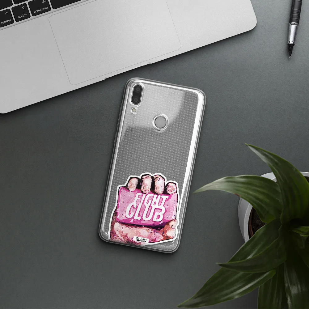 a hand holding a pink bag Huawei Y7 2019 Clear TPU Case