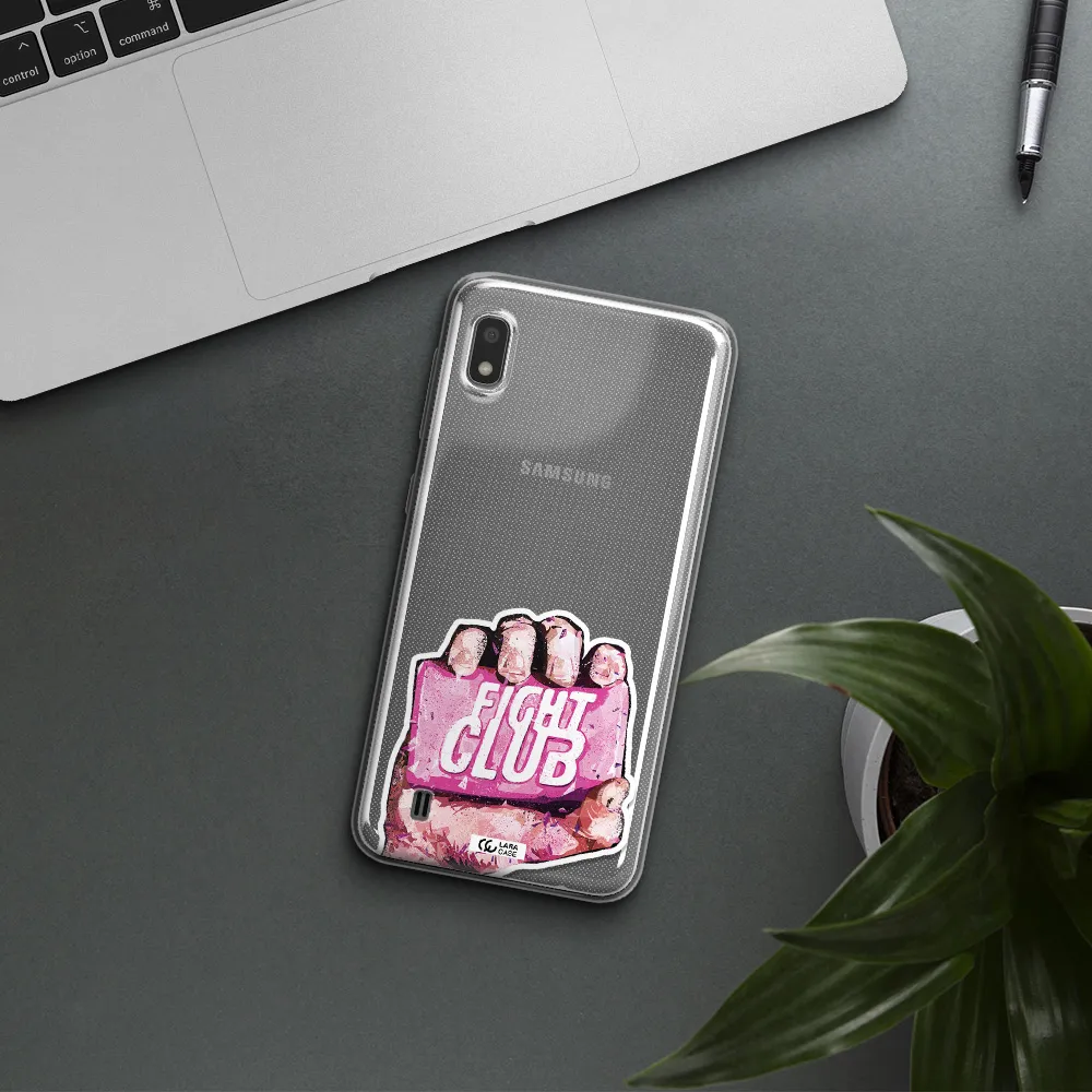 a hand holding a pink bag Samsung A10 Clear TPU Case