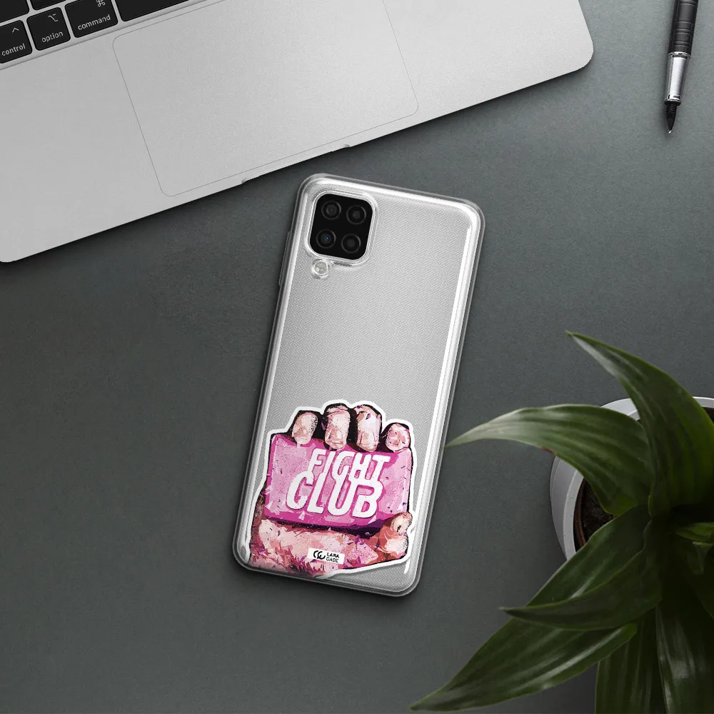 a hand holding a pink bag Samsung A12 4g Clear TPU Case