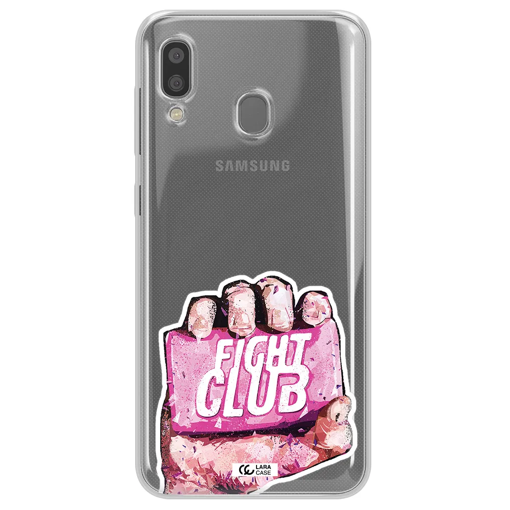 a hand holding a pink bag Samsung A20 Clear TPU Case