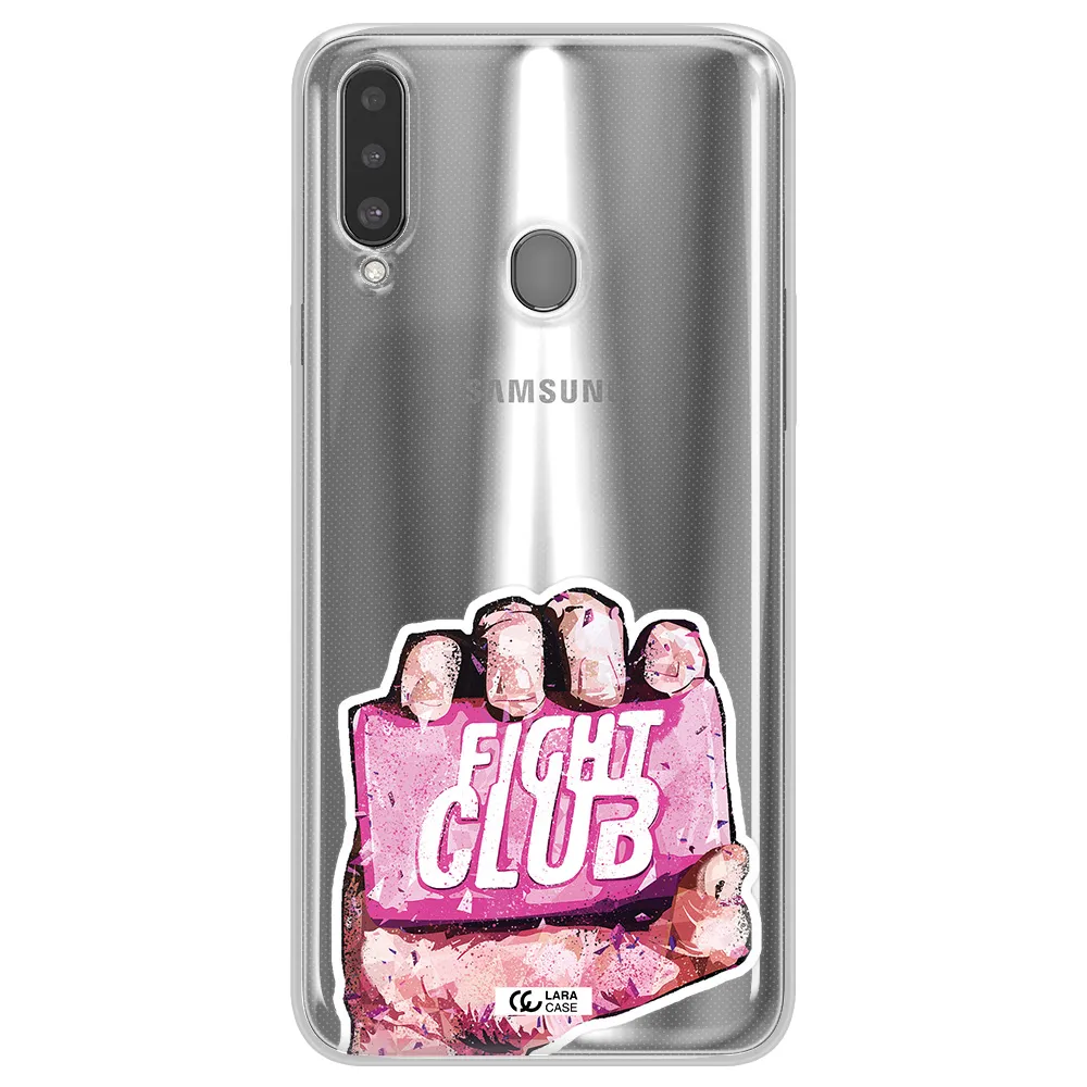 a hand holding a pink bag Samsung A20S Clear TPU Case