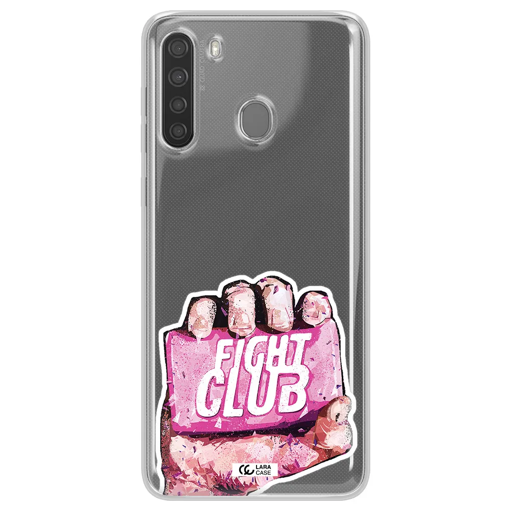 a hand holding a pink bag Samsung A21 Clear TPU Case