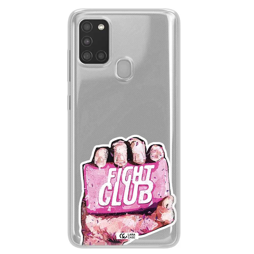 a hand holding a pink bag Samsung A21S Clear TPU Case