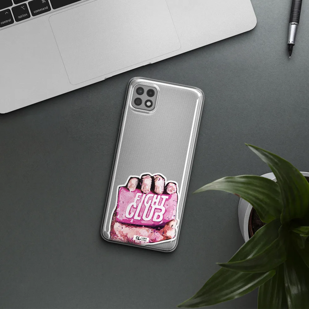 a hand holding a pink bag Samsung A22 5g Clear TPU Case