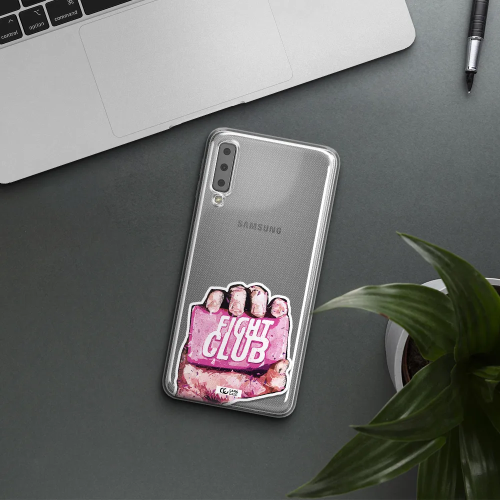 a hand holding a pink bag Samsung A7 2018 Clear TPU Case