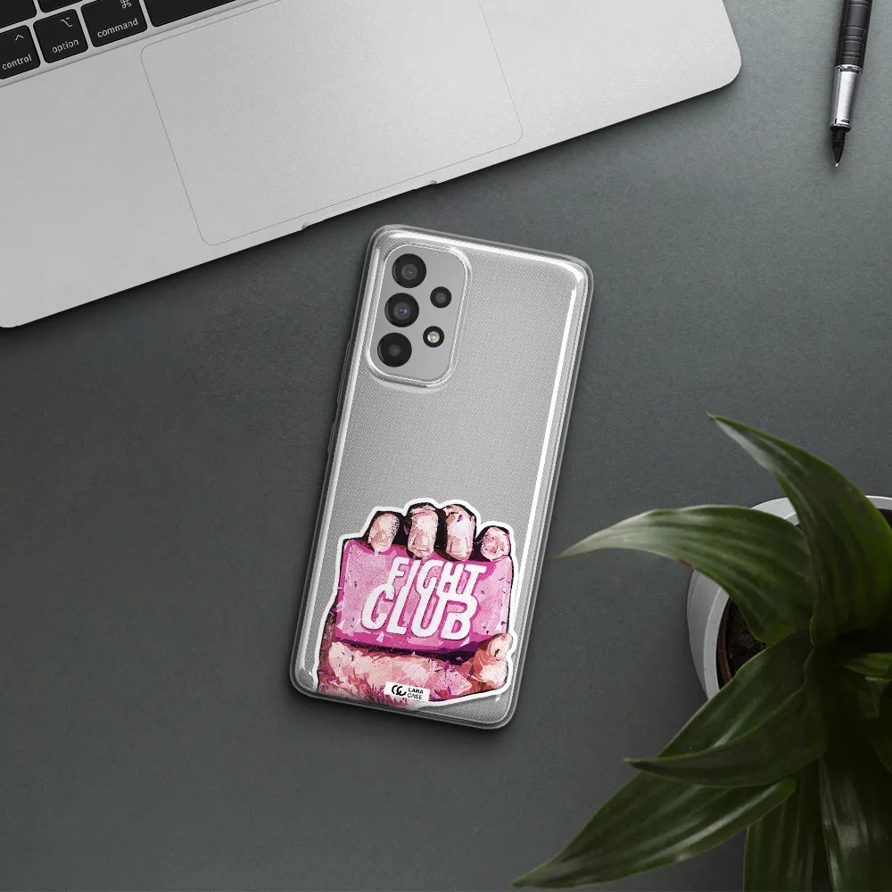 a hand holding a pink bag Samsung A73 Clear TPU Case