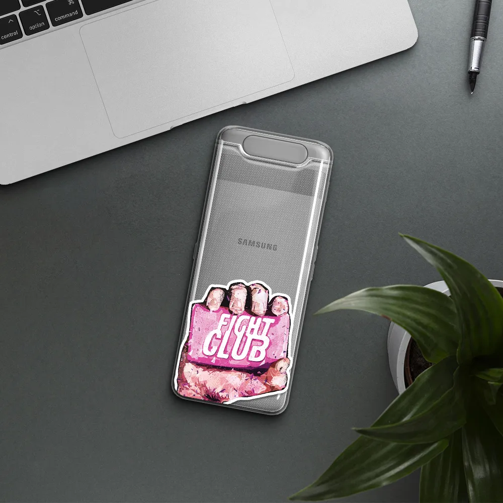 a hand holding a pink bag Samsung A80 Clear TPU Case