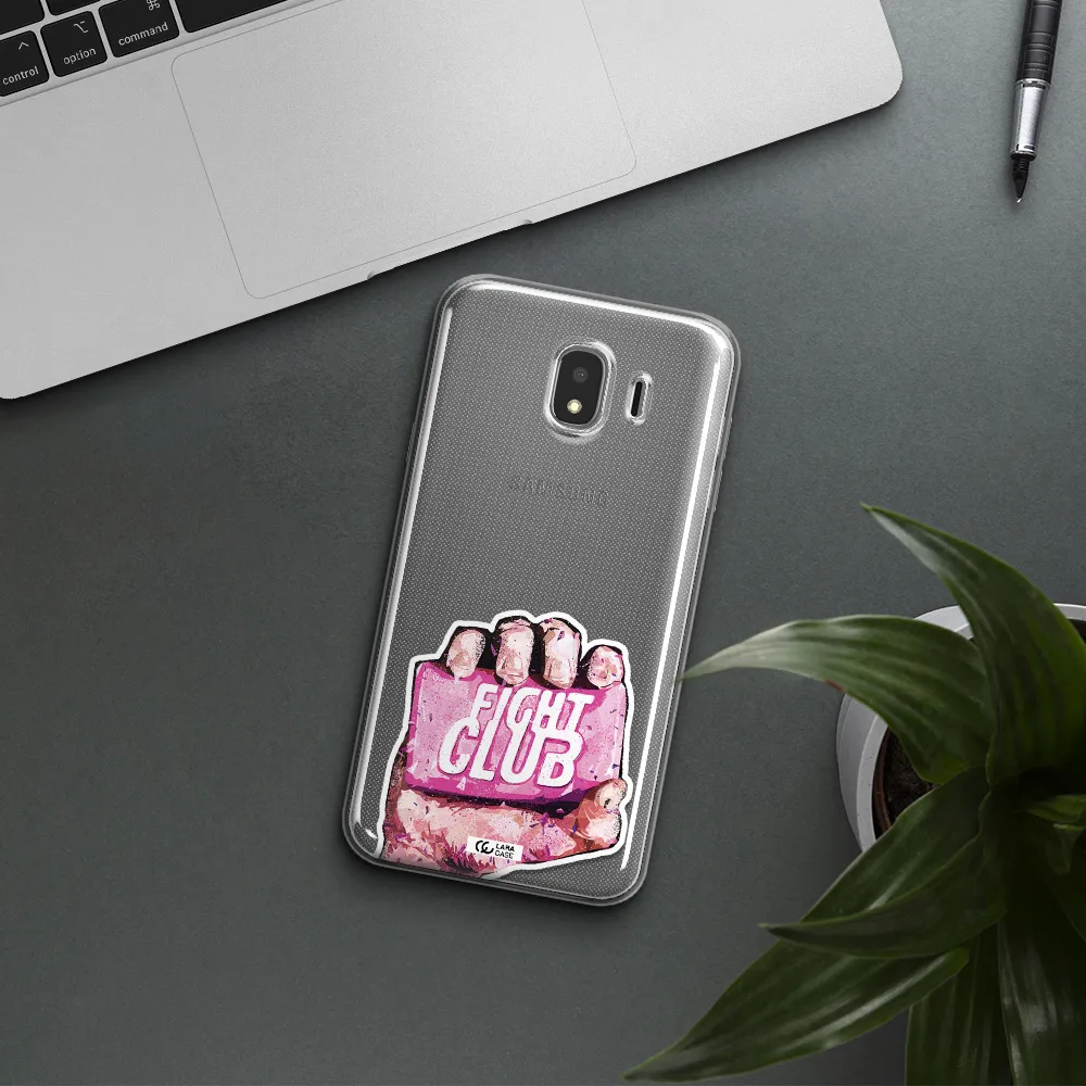 a hand holding a pink bag Samsung J4 Clear TPU Case