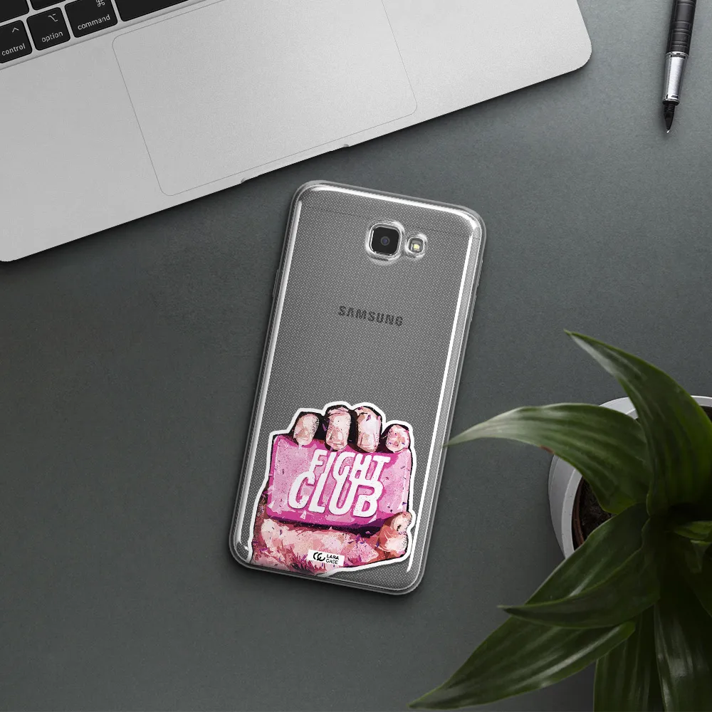 a hand holding a pink bag Samsung J7 Prim Clear TPU Case