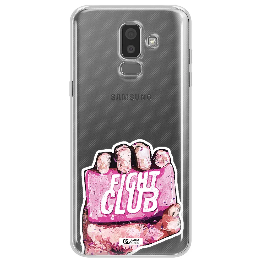 a hand holding a pink bag Samsung J8 Clear TPU Case