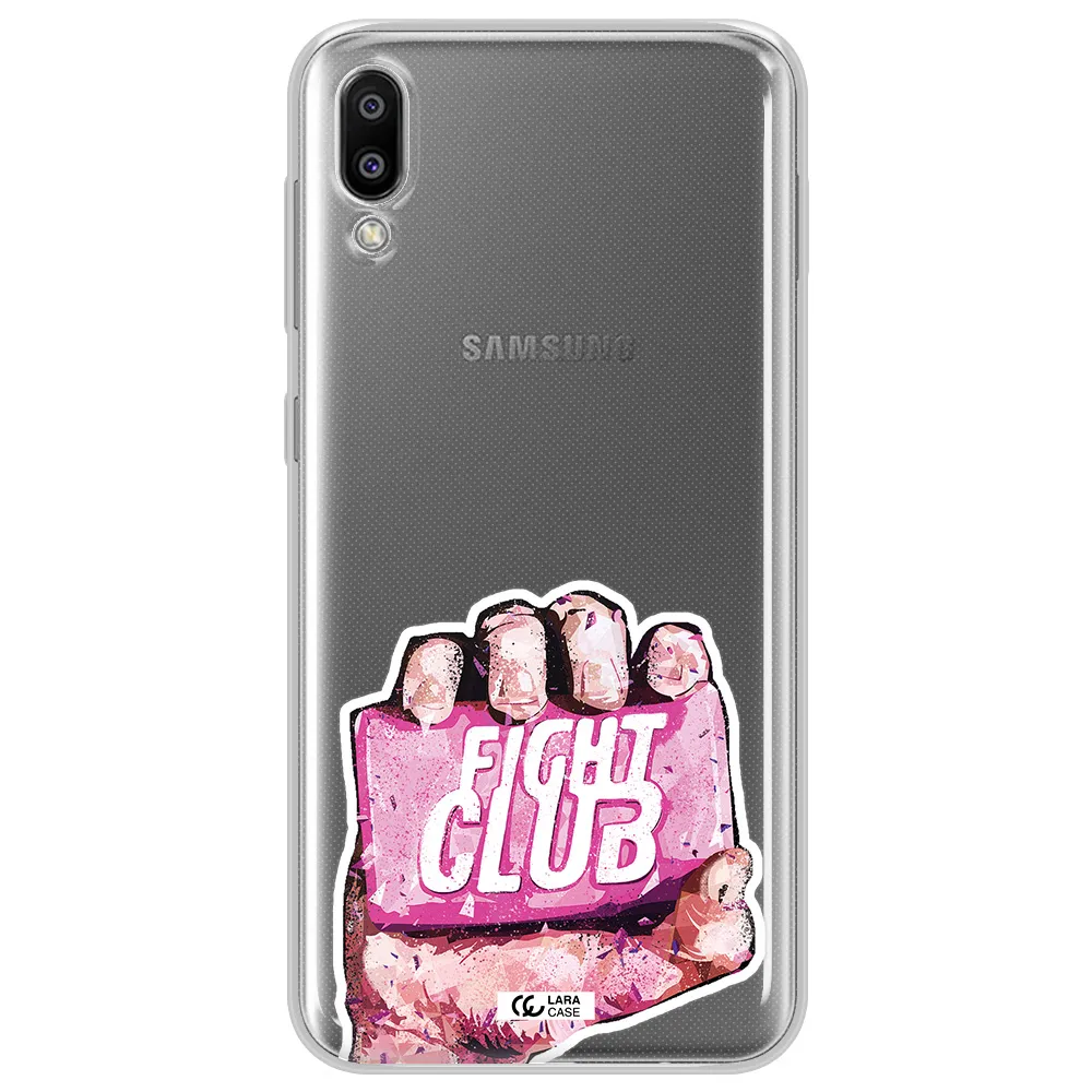 a hand holding a pink bag Samsung M10 Clear TPU Case