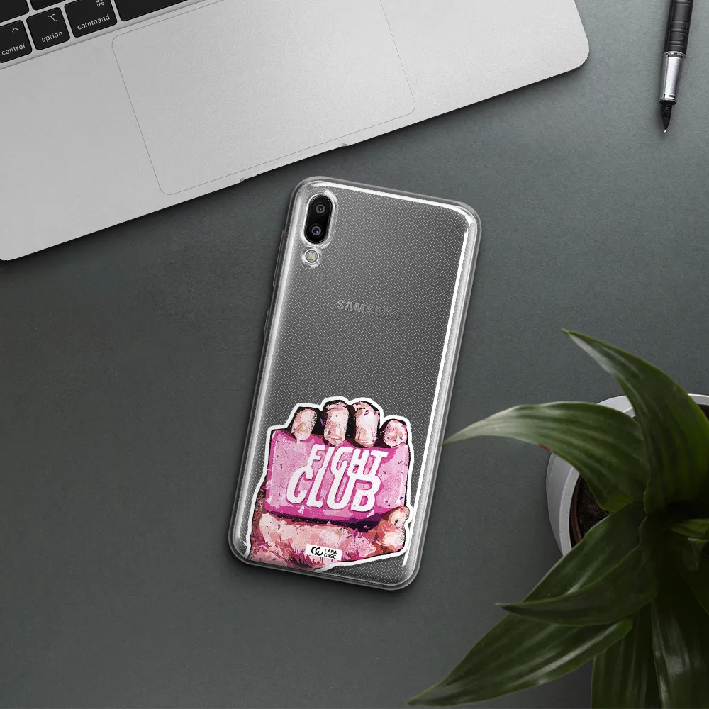 a hand holding a pink bag Samsung M10 Clear TPU Case