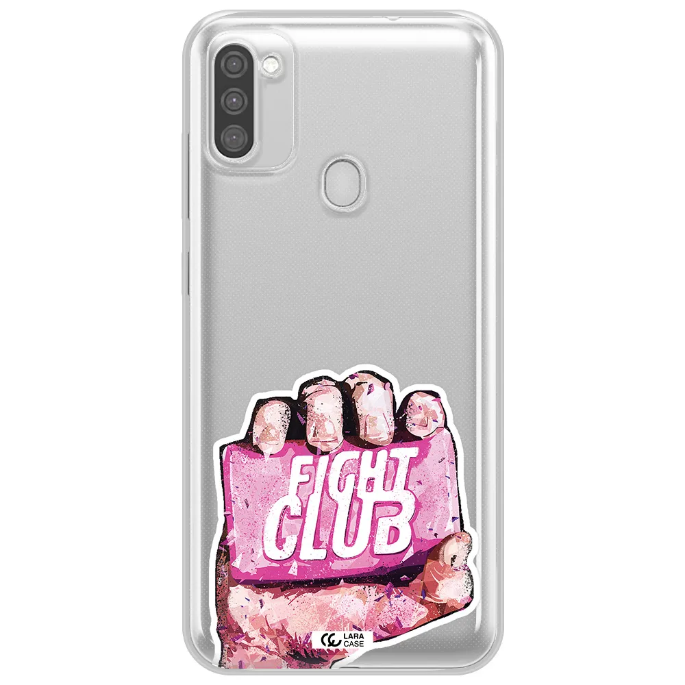 a hand holding a pink bag Samsung M11 Clear TPU Case