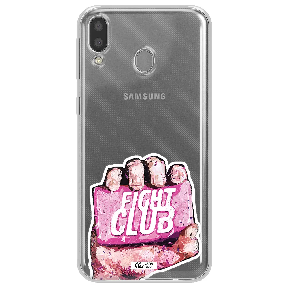 a hand holding a pink bag Samsung M20 Clear TPU Case