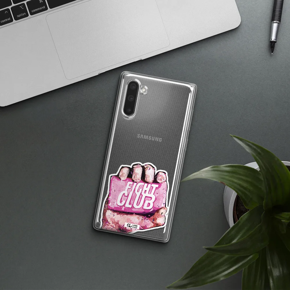 a hand holding a pink bag Samsung Note 10 Clear TPU Case