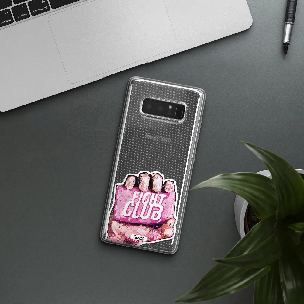 a hand holding a pink bag Samsung Note 8 Clear TPU Case