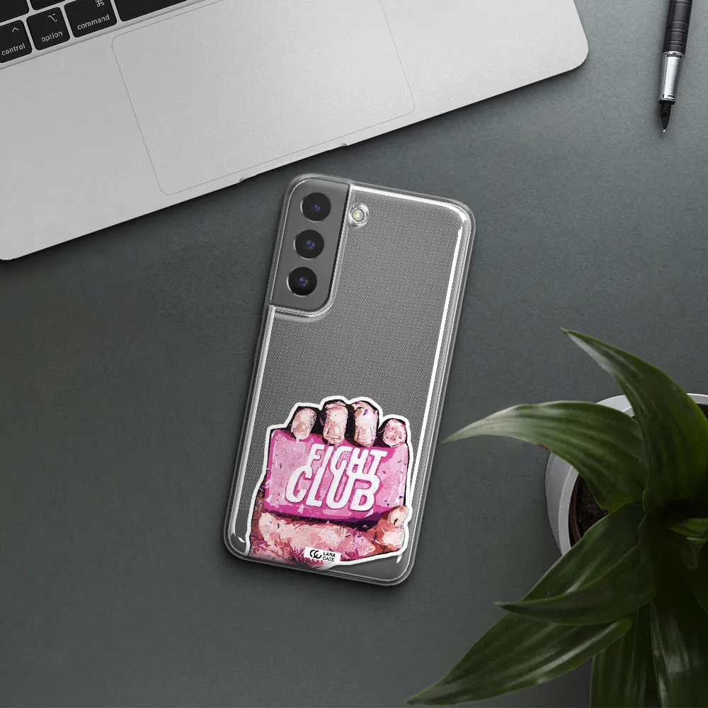 a hand holding a pink bag Samsung S 22 Clear TPU Case